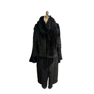 FLAG Black Fur Coat with Matching Scarf, Small